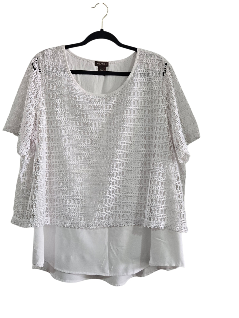 Multiples White Crochet Layered Short-Sleeve Tunic 3X New